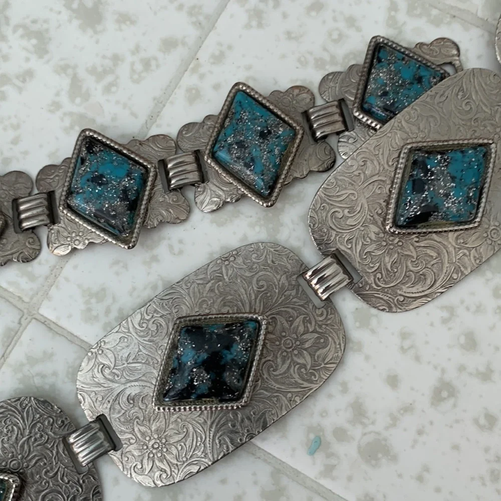 Vintage 1970s bracelet and concho belt set